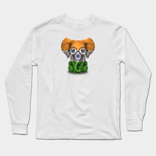 Baby Elephant with Glasses and Indian Flag Long Sleeve T-Shirt